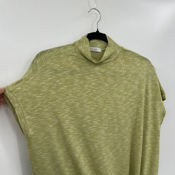 SARAH LILLER Green Space Dye Mock Neck Short Sleeve Tie Front Shirt Size Large - Picture 3 of 4